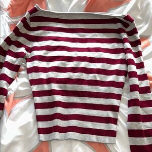 Striped Boatneck Women's Sweater - Red & Cream
